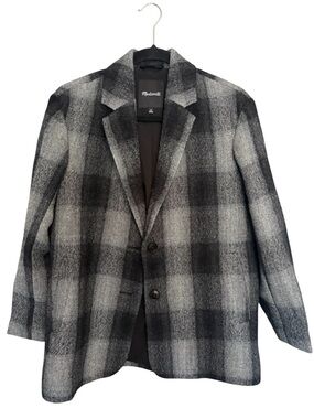 Madewell The Oversized Dorset Blazer Buffalo Check Boiled Wool Coat Grey Blk XS